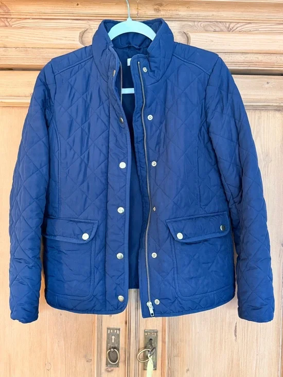 J. Crew Navy QuiltedJacket with Gold Snaps - Picture 4 of 5